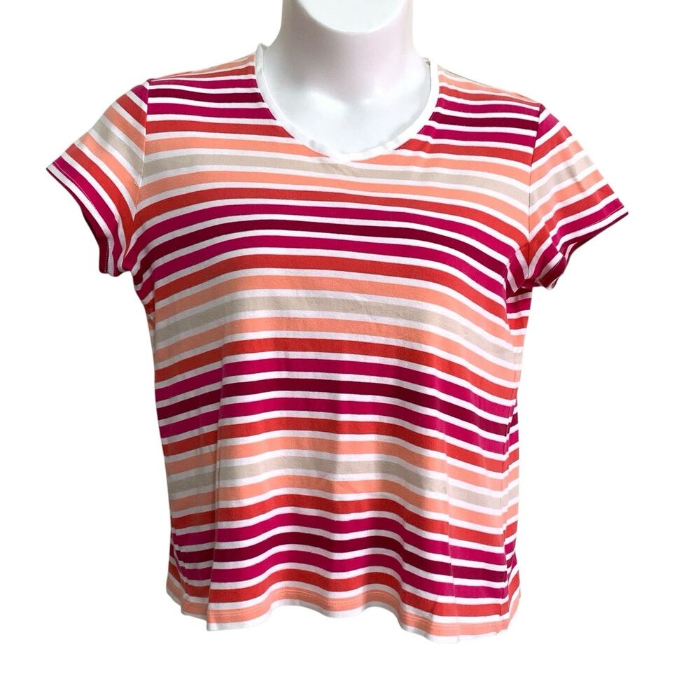 Croft & Barrow Classic Tee Shirt Womens Size XL Multicolor Striped Short Sleeve